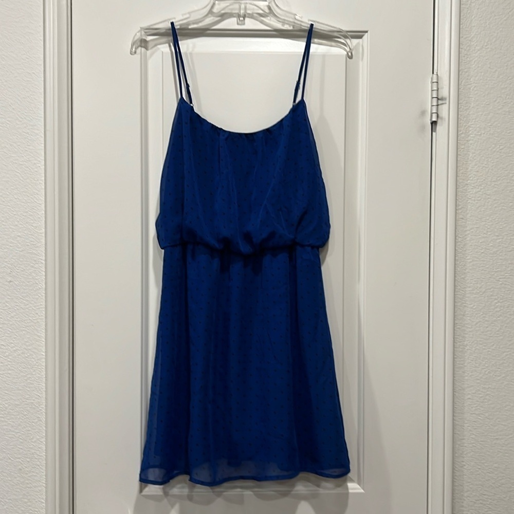 Guess royal blue with black polka dot spaghetti strap mini dress